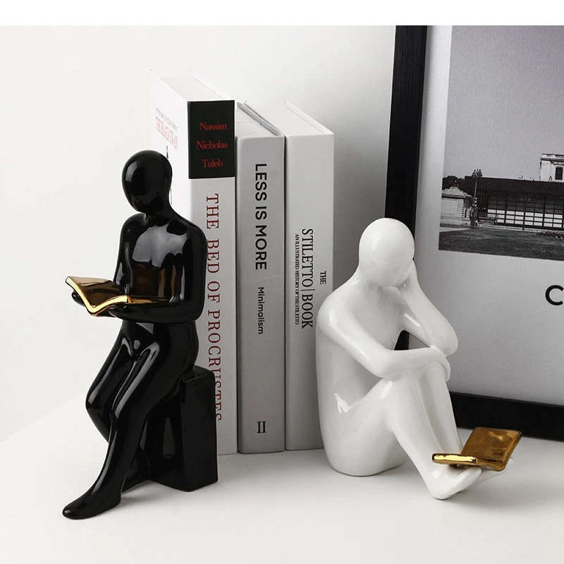 Abstract Artwork Reader Statue Ceramic Bookends Library Bookshelf Ornaments Minimalism Character Sculpture