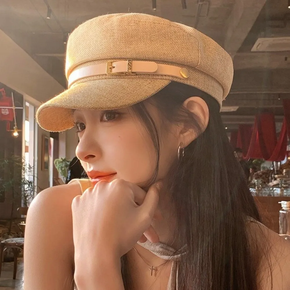 

Fashion Vintage Belt Buckle Beret Leisure Flat Octagonal Cap Casual Newsboy Painter Hat Streetwear