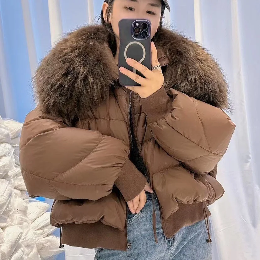 Detachable large raccoon fur collar short style 23 winter new versatile Korean down jacket fur coat 2024