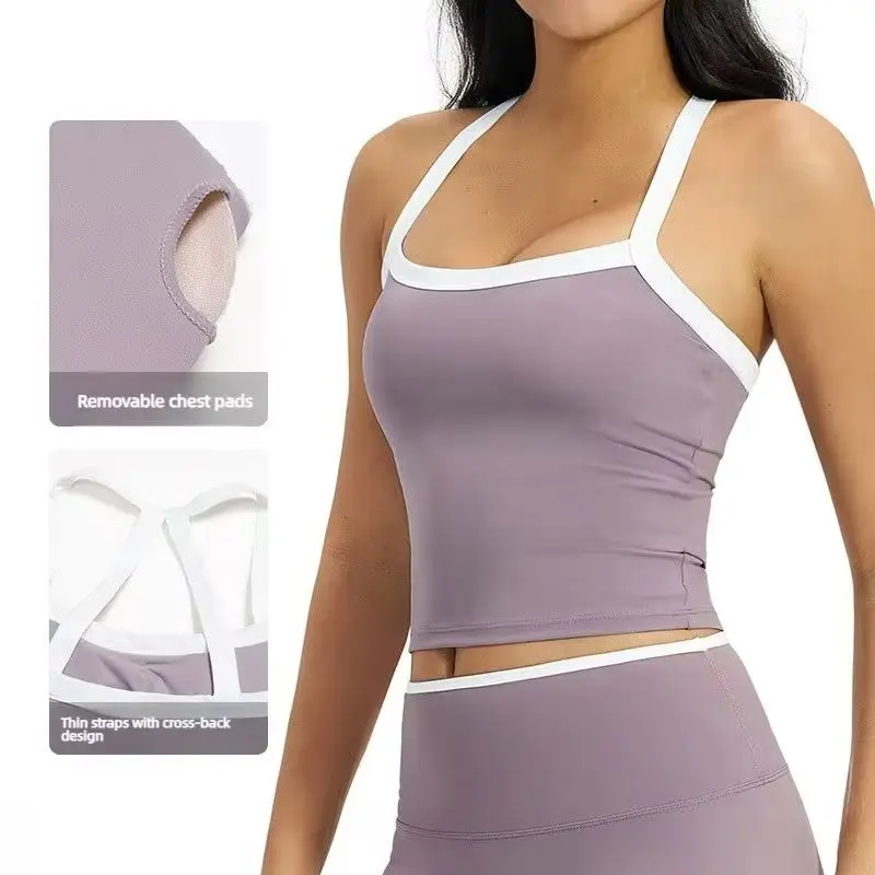 NEWSummer Sports Bra Fitness Vest with Chest Pad Summer Shockproof Bra Nude Feeling Suit Pilates Training Yoga Top Yoga Clothing