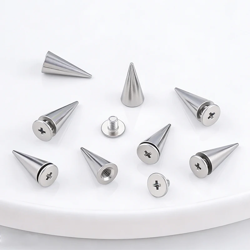 

5Pcs Stainless Steeel Cone Studs Spikes DIY Rivets Bag Bottom Nails Garment Screwback Crafts Materials Accessories Deco Parts