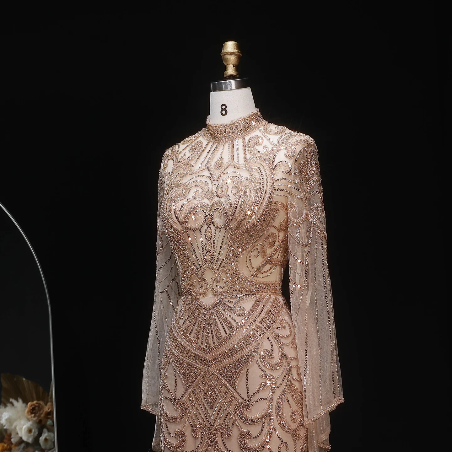 Sharon Said Abendkleider Luxuriöse Meerjungfrauenkleider mit Hohem Kragen und Langen Ärmeln, Funkelnde Pailletten-Formelle Kleider für Abschlussball und Party, Elegantes SS055 Maßgeschneidert – Detail 8