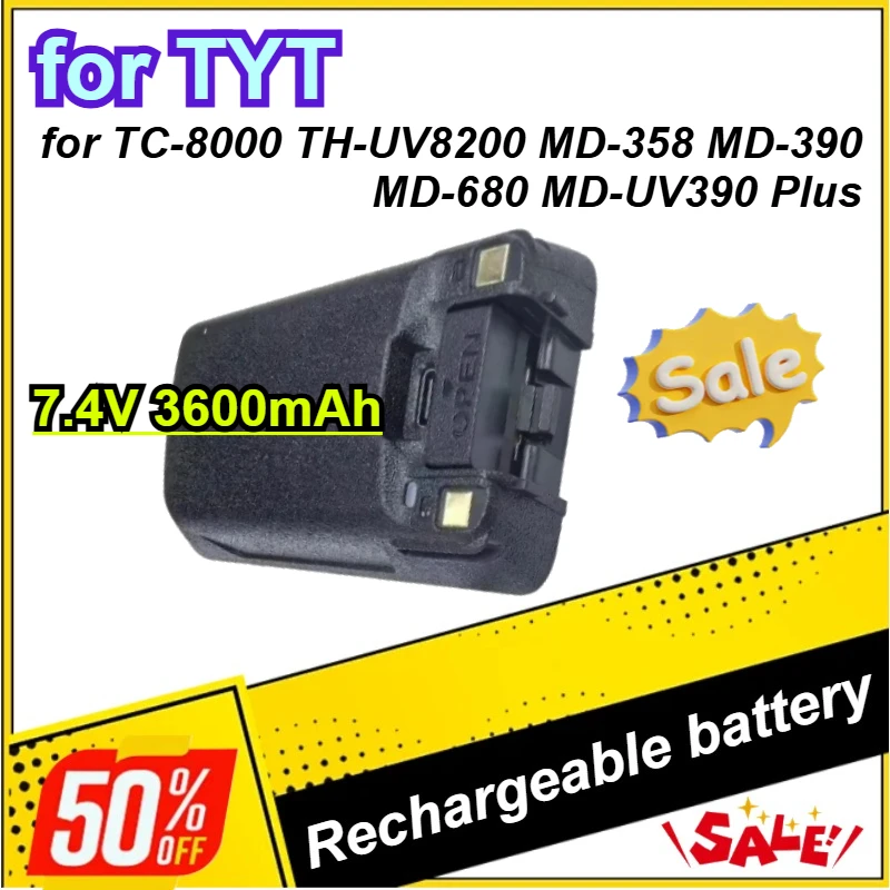 

New 7.4V 3600mAh Type-C for TYT TC-8000 TH-UV8200 MD-358 MD-390 MD-680 MD-UV390 Plus Replacement Walkie Talkie Battery