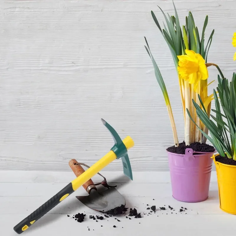 1pcs Yellow Fiberglass Garden Pickaxe Hoe with Durable Lightweight Plastic Handle Portable Household Yard Planting Tool