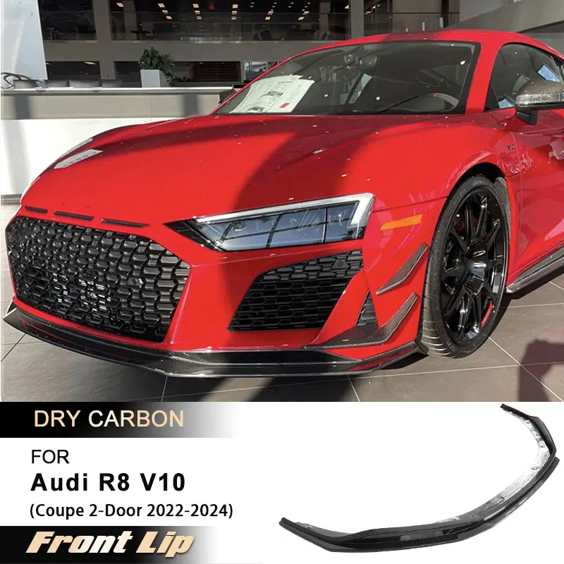 

Передний сплиттер-спойлер для Audi R8 V10 Coupe 2-дверный 2022-2024, гоночный передний сплиттер-«юбка» (накладка на бампер), комплект обвеса из сухого карбона (препрег)