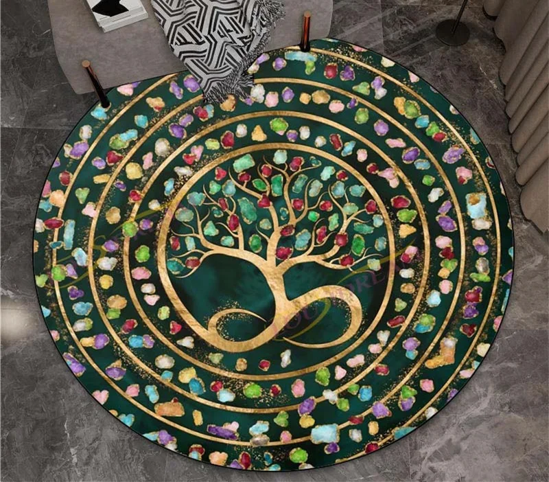

Yggdrasil Пастельный Золотой Принт Круглый Ковер Для Гостиной Спальни Стул Кельтский Узел Цвет Дерево Круглый Коврик Древо Жизни Круглый Ковер