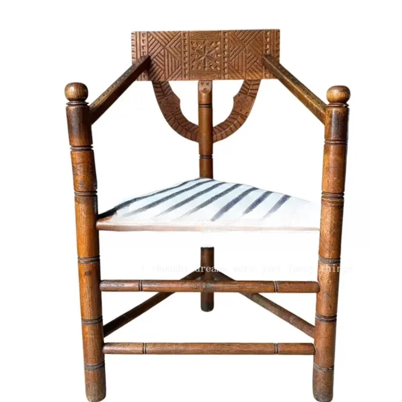 Medieval Dutch designer carved triangular dining chair retro armrest backrest book chair special-shaped home antique chair