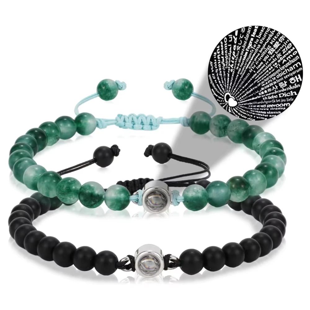 FTCY 2 PCS Lover's Matching Bracelets 100 Style Languages I Love You Couples Bracelet Friendship Jewelry For Women Men Friends