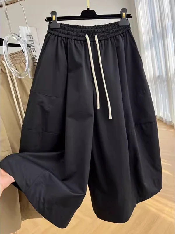 

Большие размеры, американские ретро широкие брюки на семь футов, мужские и женские летние тонкие свободные повседневные брюки, повседневные свободные брюки с высокой талией