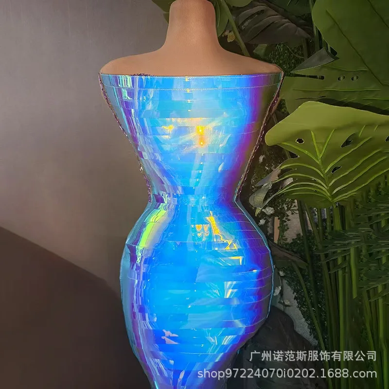 Premium Symphony Blue Temperament Waist Sequin Dress Birthday Studio Photo Model Walk Show Trendy Dress Vestidos Para Graduación