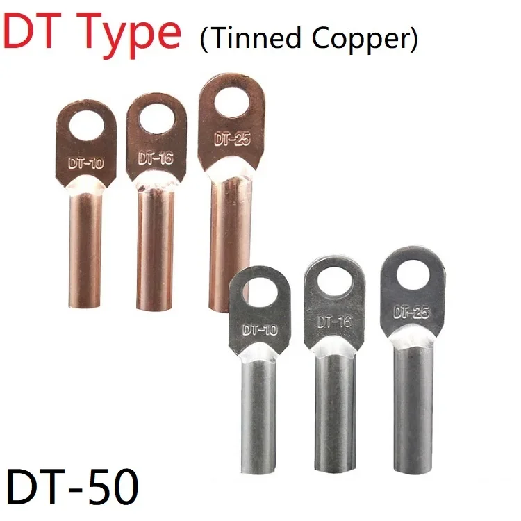 DT-50 Wire Terminal Copper Crimp Splice Silver Tin Plated Block Bare Bolt Hole Nose Tube LUG Cable Connector