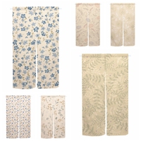 Floral Patterned Noren Door Curtains Velcro Small Flowers Leaf Linen Doorway Curtains Restruant Bedroom Entrance Half Curtain