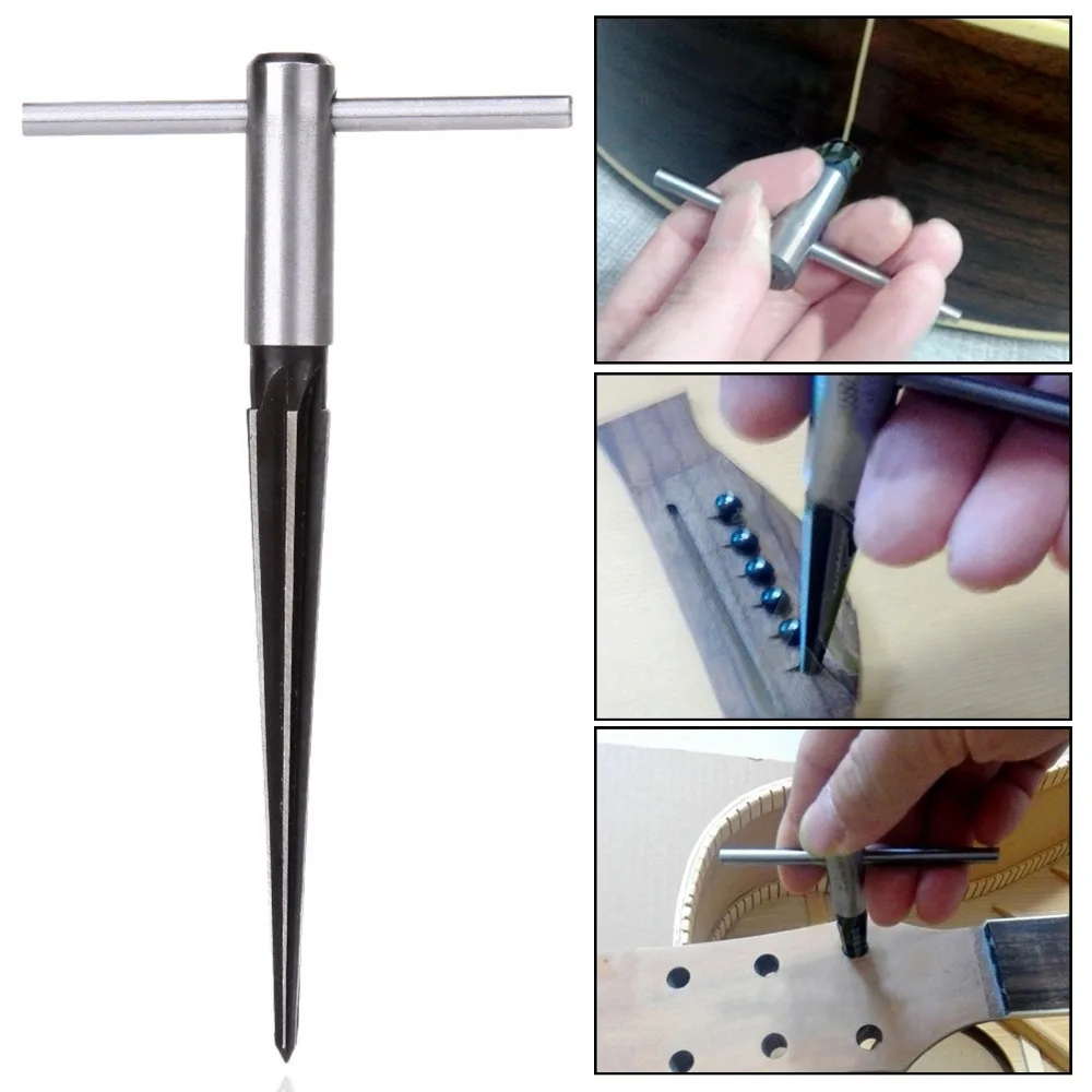 2PCS T-Handle Tapered Pin Hole Reamer Metal 3-13mm Range+5-16mm Range Bridge Pin Reamer Silver Guitar Reamer Tool