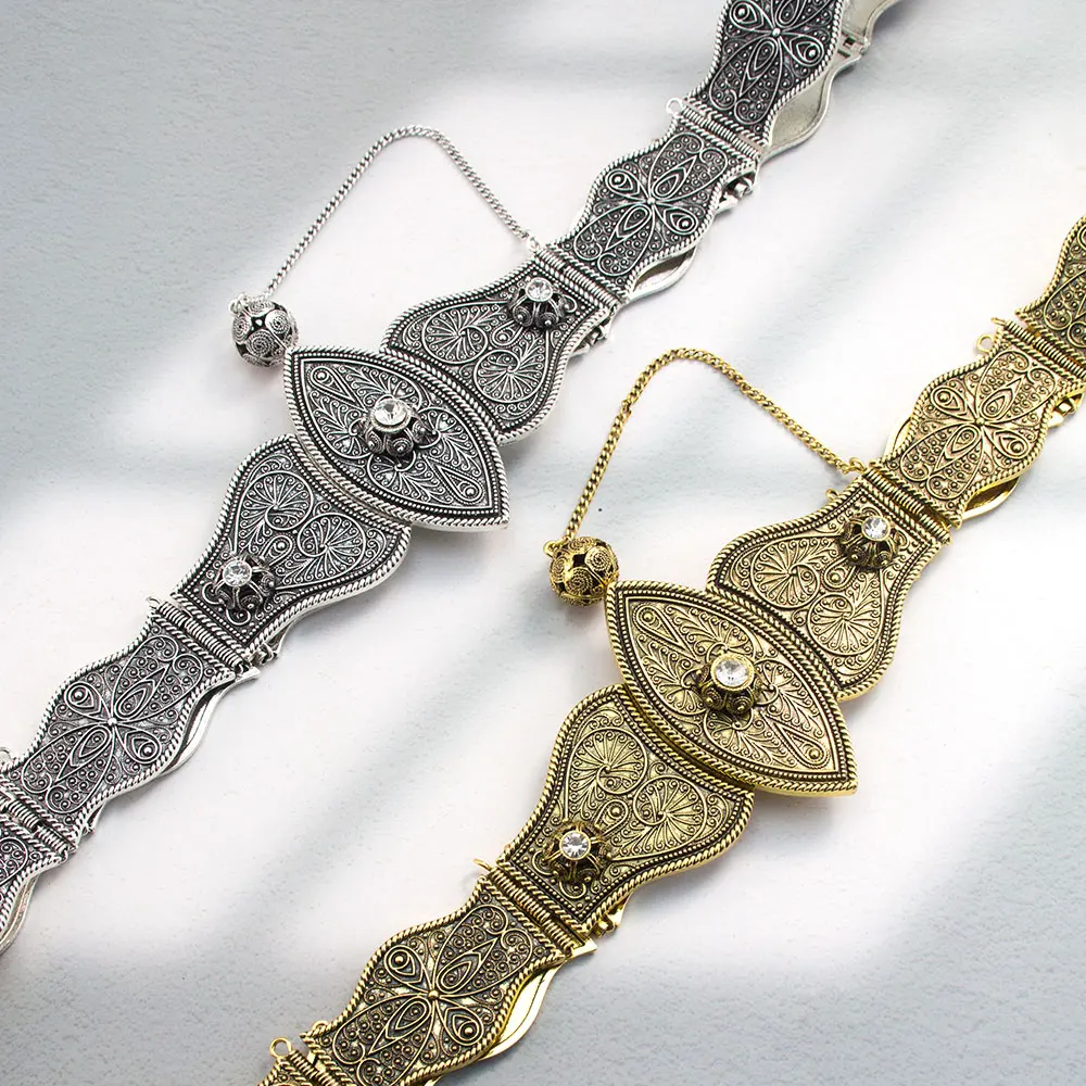 Sunspicems Vintage Slavic Caucasus Women Dress Belt Relief Pattern Rivet Decoration Turkey Metal Waist Belt Adjustable Length