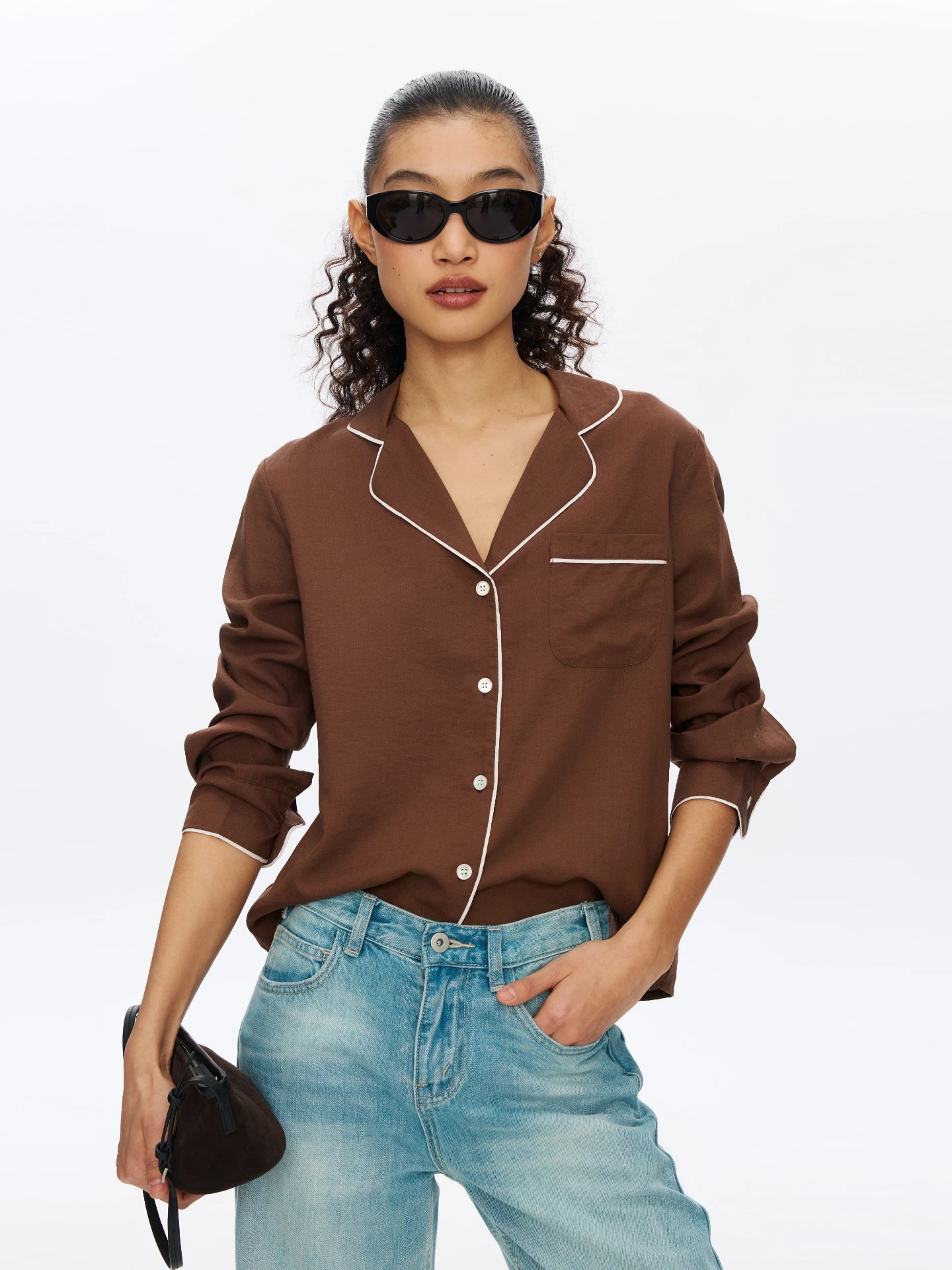 

Женская рубашка свободного кроя с длинным рукавом Oneup Lazy Slouchy, с цветными блоками и карманами, из лиоцелла Lenzing и льна, весенняя верхняя одежда