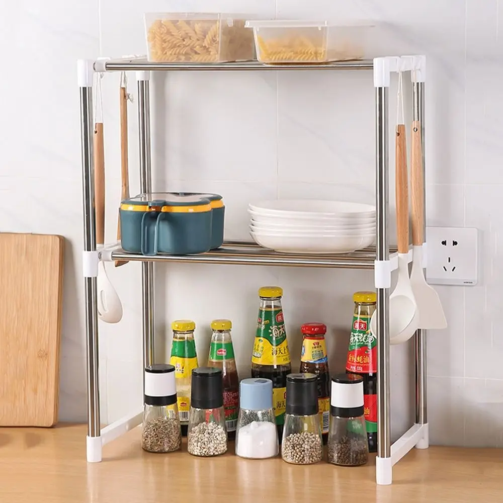 

Double Stainless Steel Microwave Oven Shelf Standing Type Adjustable Microwave Oven Storage Rack Independent Detachable