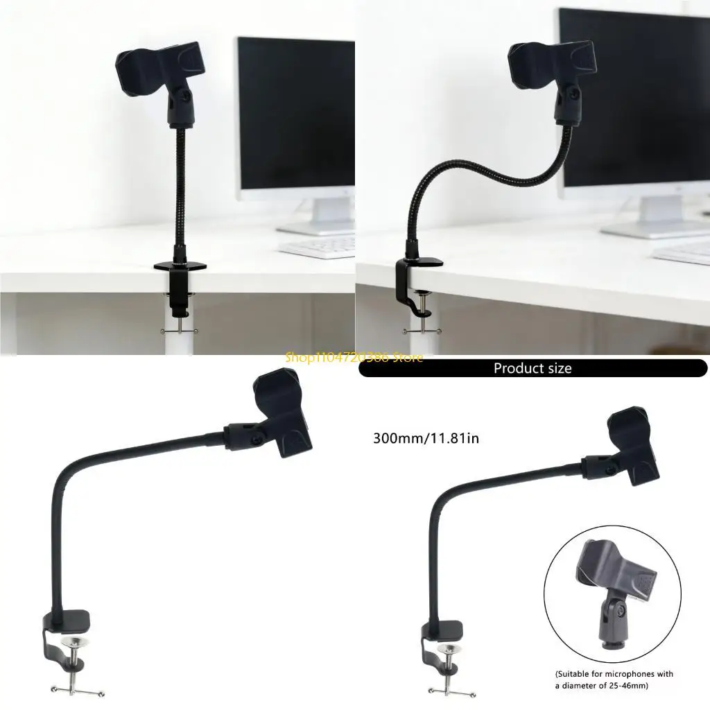 K0EA Desktop Microphone Stand Flexible Gooseneck Tube 30cm Rod Adjustable Clamp For 1 To 50mm Thickness Stable Holding