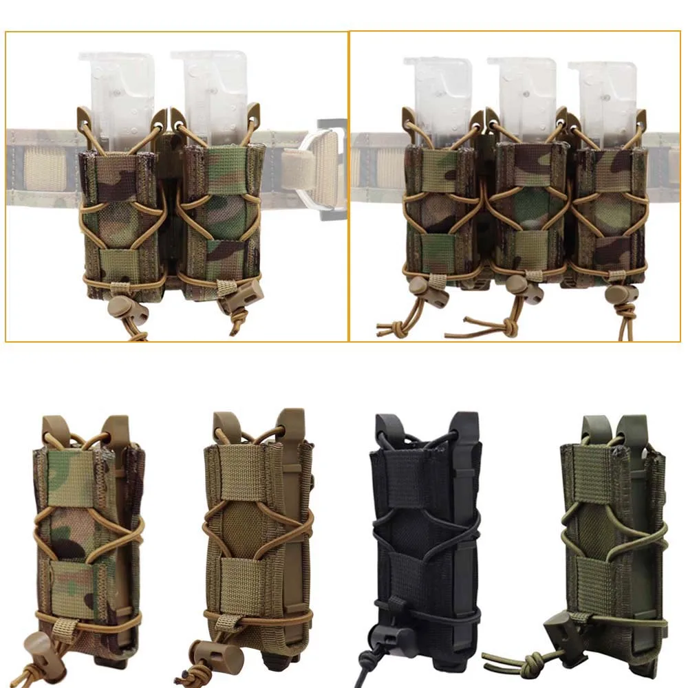 9mm Single/Double/Triple Quick-Draw Magazine Pouch, MOLLE Mounted, Tactical Waist Belt, Hunting Vest