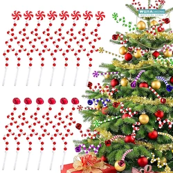 24/36/50pcs Christmas Curly Pick Red White Candy Bells Shape Candy Cane for Xmas Tree Topper Decor Home Vase Wreath Office Party