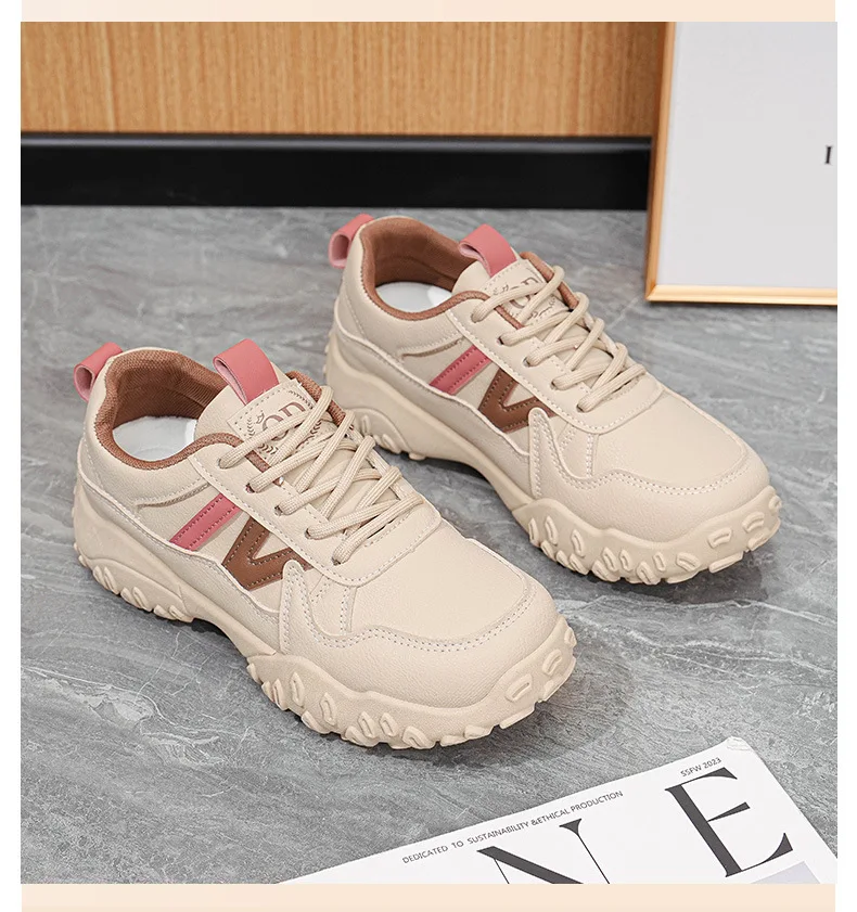2026 Herbst Neue Damen Atmungsaktive Plateau-Freizeitschuhe, Koreanische Vielseitige Gestreifte Schnürschuhe mit Chunky-Sohle – Detail 15