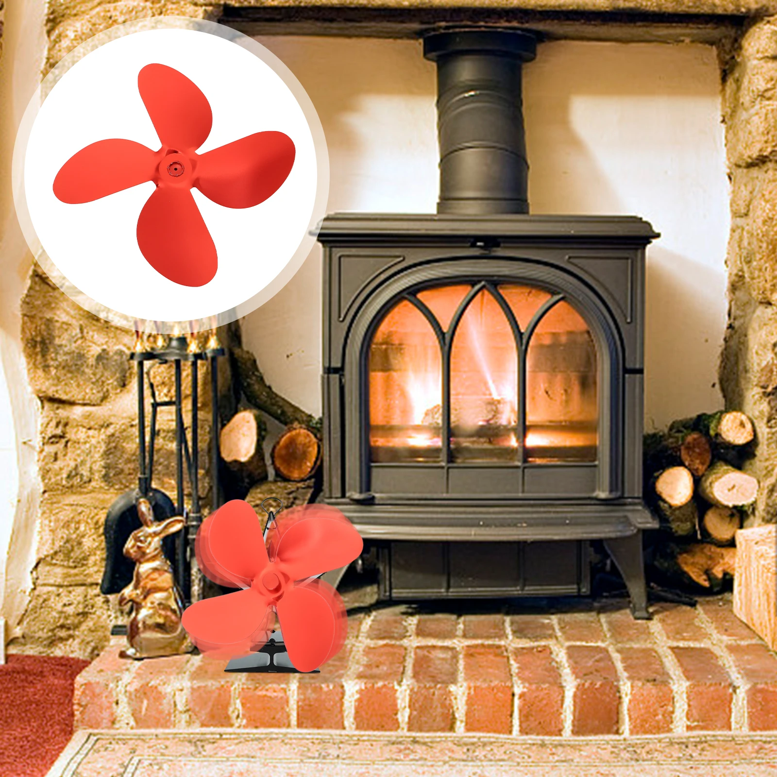 

Aluminum Alloy Fireplace Fan Blades Silent Heat Powered Stove Accessories Warm Air Ventilation High Temperature Resistant