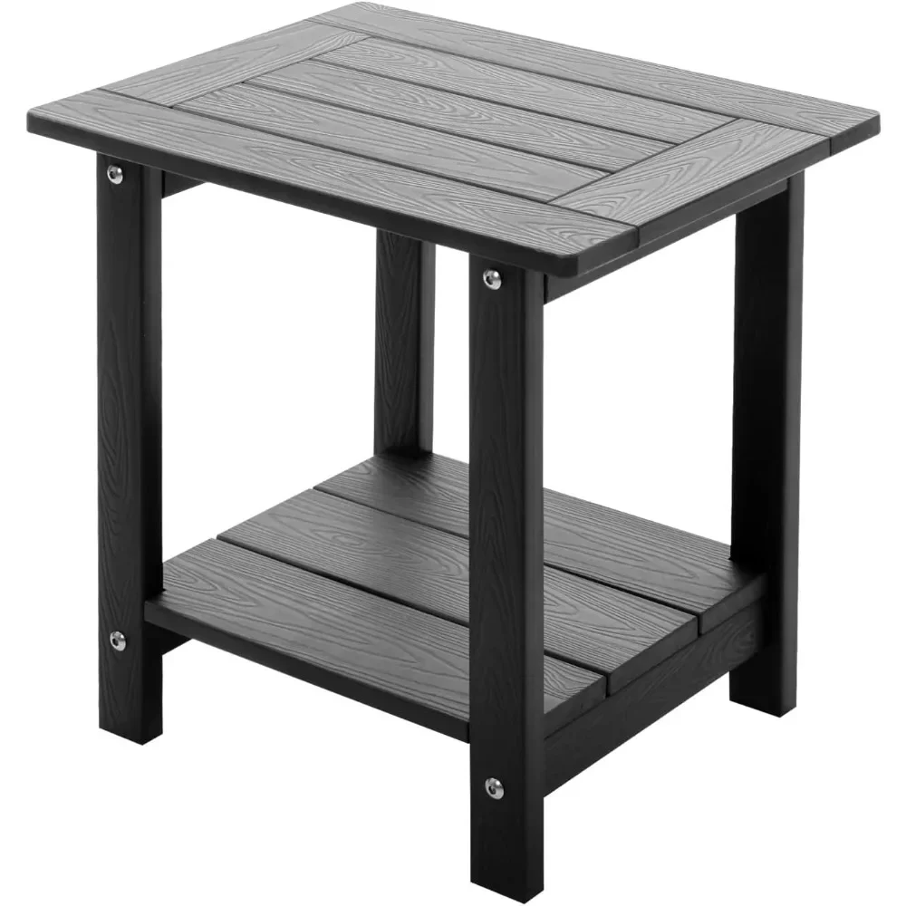 

Double Adirondack Side Table Weather Resistant, Outdoor Rectangular End Table for Adirondack Chair, Black with Wood Grain