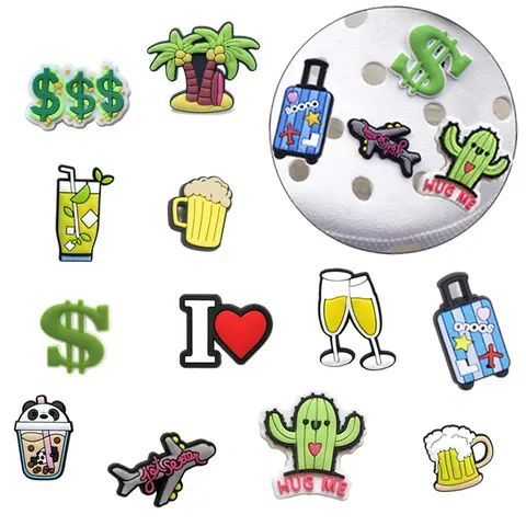 1PCS PVC Shoe Charms Beer Drinks Sunglasses Luggage Aairplane for Crocs Shoe Accessories Decoration for Adults Party Gifts