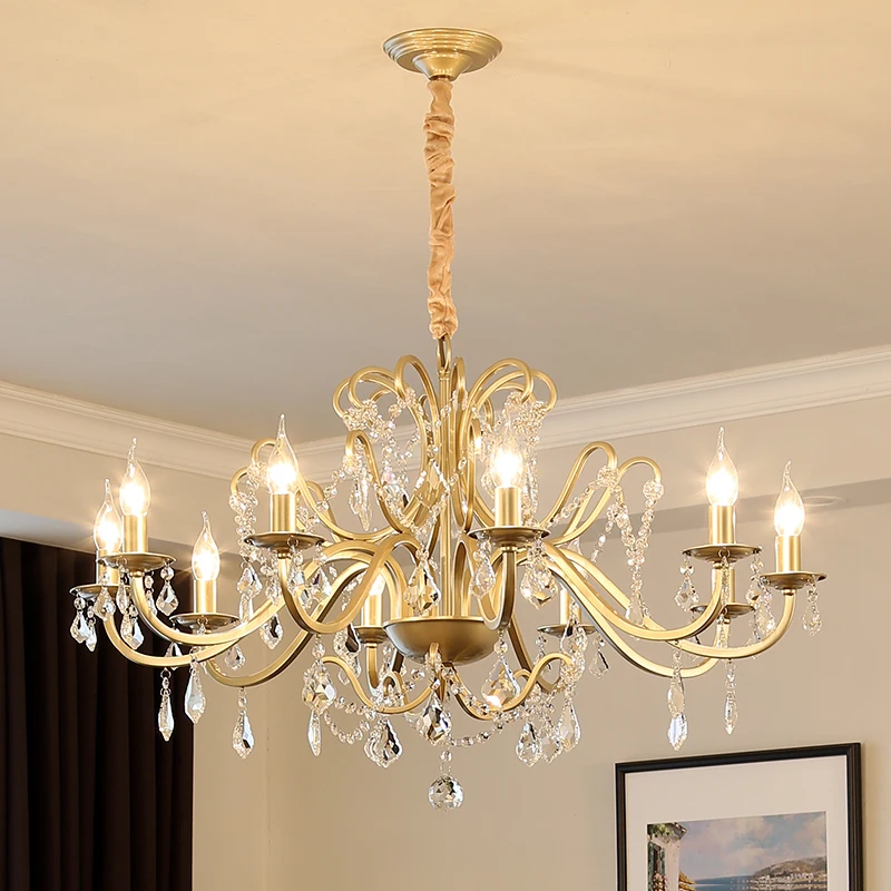 

Classic Gold Chandelier Lights Wrought Iron Crystal Ceiling Pendant Lamp For Living Room Bedroom Dining Room Suspension Lighting