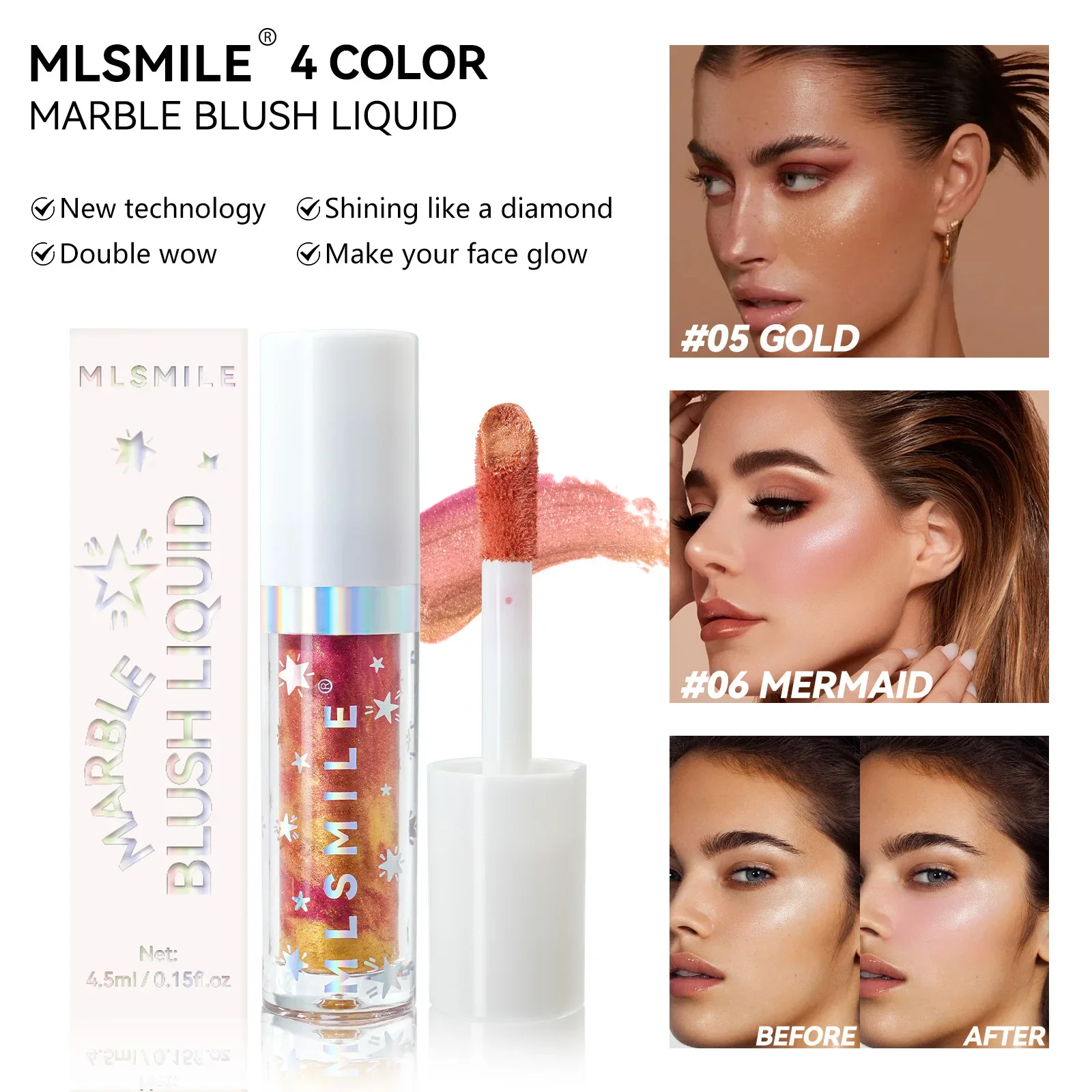 Evidenziatore in marmo Fard liquido Trio Palette viso scintillante Trucco snellente all-in-one Lunga durata Non grasso Cruelty Free