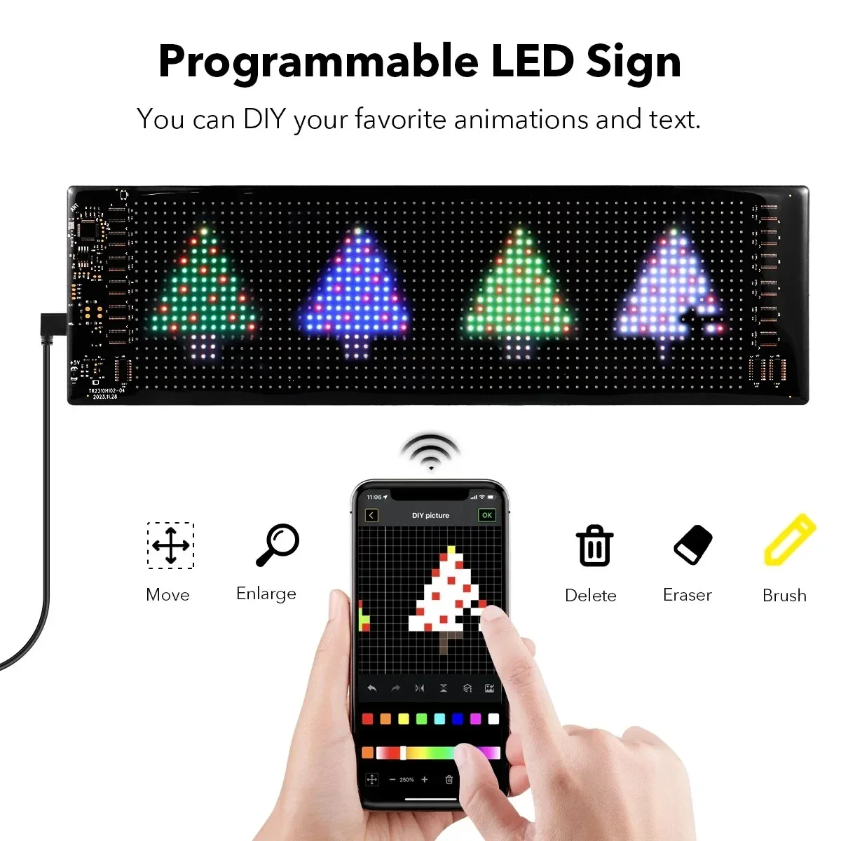 LED-Pixel-Bildschirm, DIY programmierbarer flexibler Bildschirm, Bluetooth-App-Steuerung, USB-Plug-in, für Autos, Geschäfte, Hotels, Bars, Partys