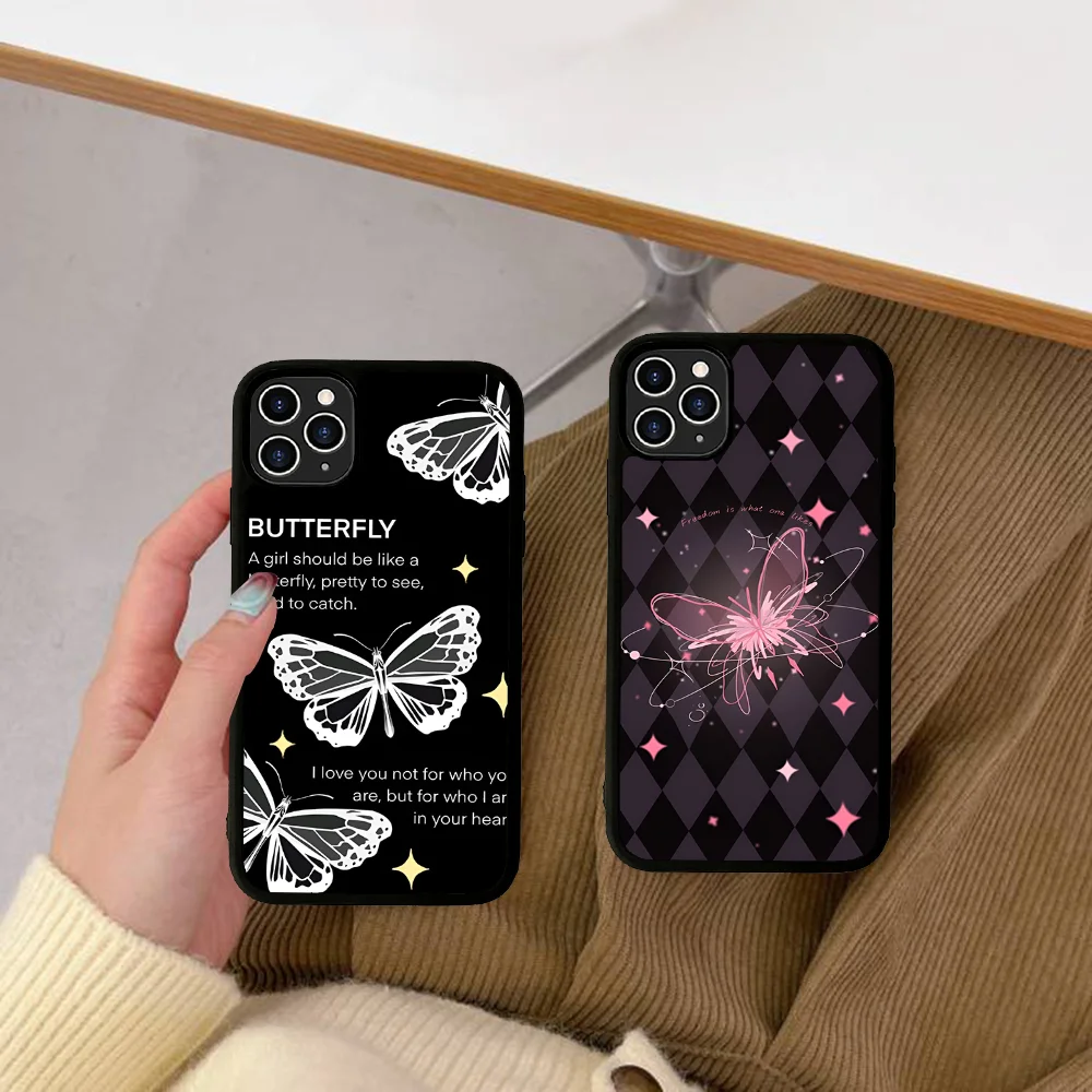 INS Cartoon Butterfly Minimalism Phone Case Silicone PC+TPU For For IPhone 11 12 13 14 15 16 Plus Pro Max Cover