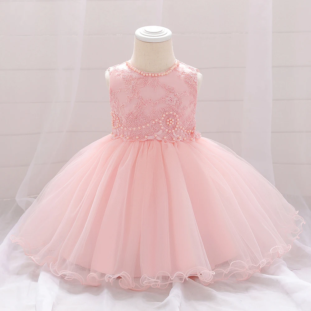 Summer Flower Baby Girl Dress Bead Party 1st Birthday Wedding Princess Kids Dresses for Girls Christening Gown Children Costume