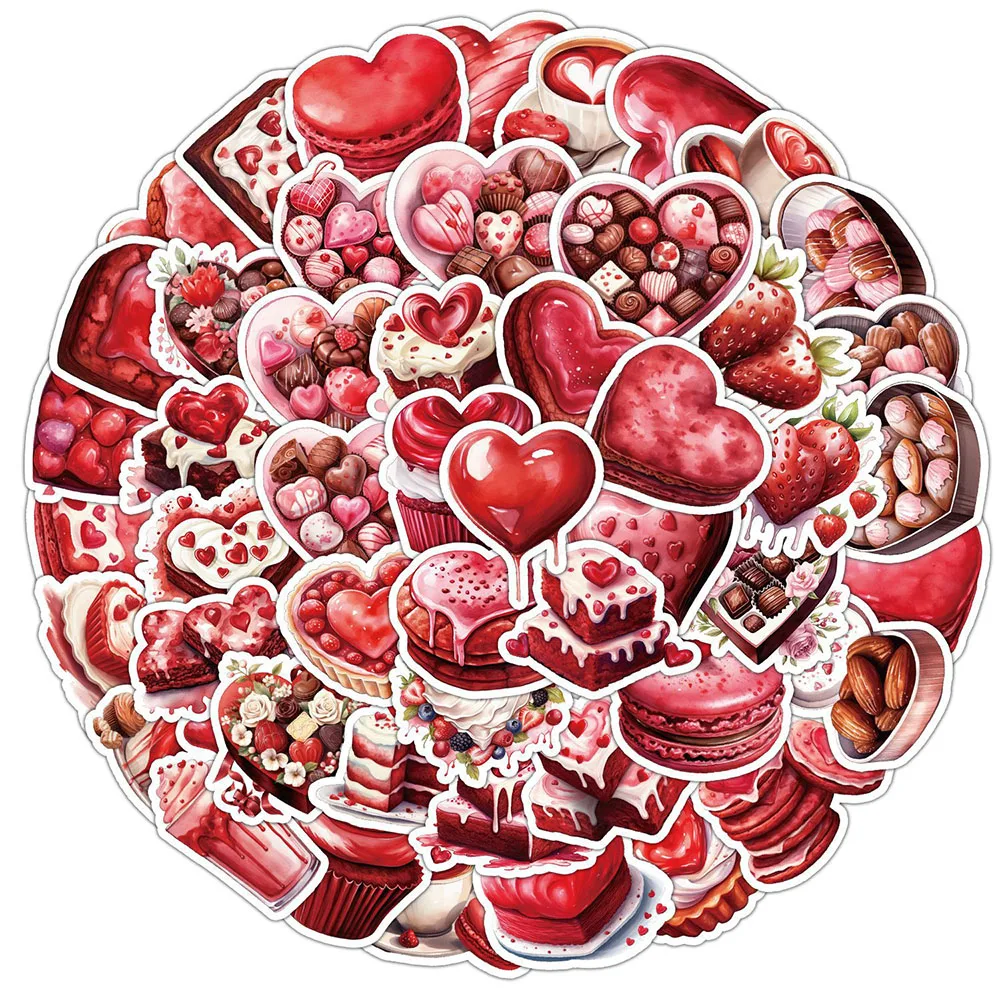 

10/30/50pcs Valentine's Day Chocolate Cake Decoration Stickers Kawaii Girls Decals Graffiti Planner Luggage Cute Cartoon Sticker