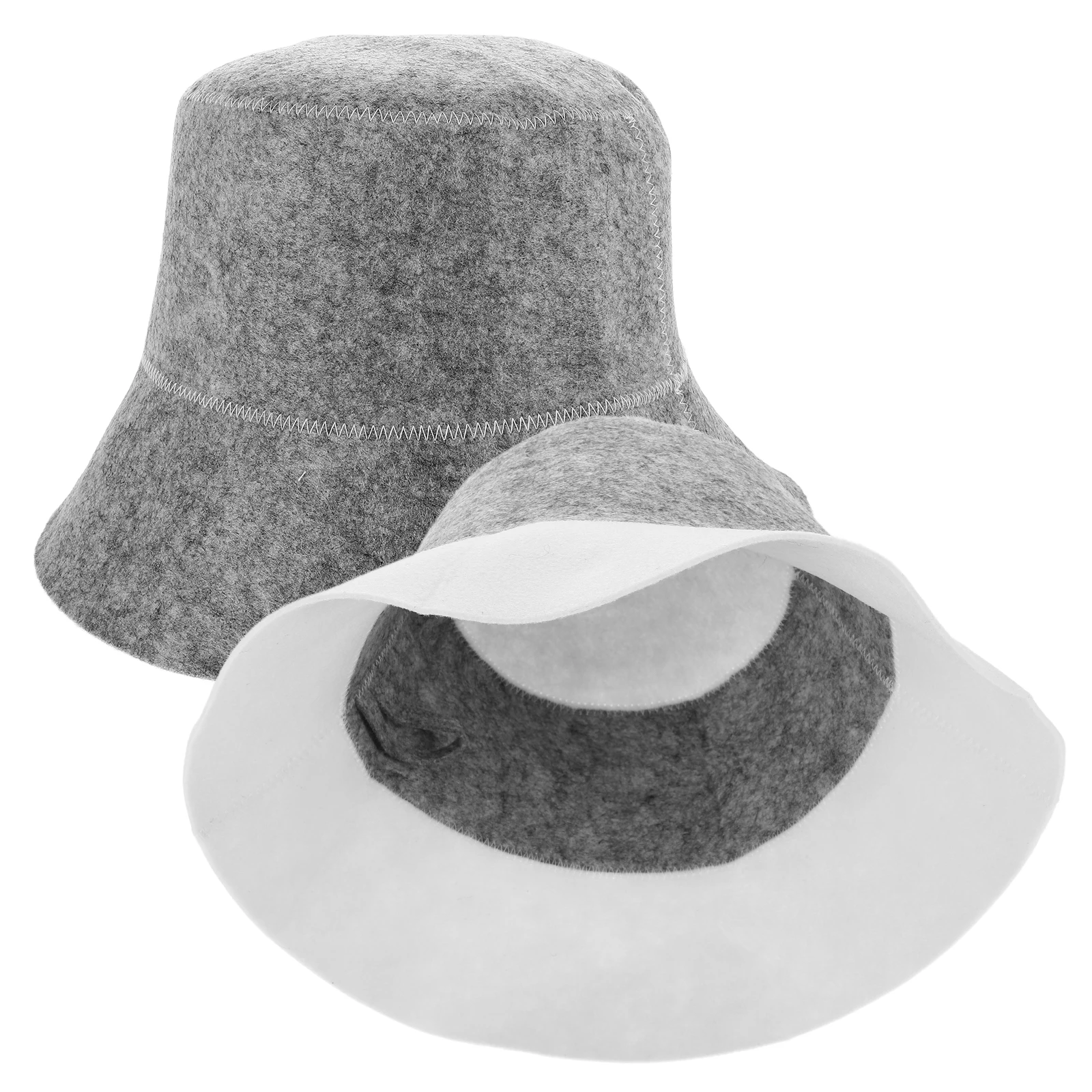 

2Pcs Sauna Cap Grey Bucket Hat Felt Hair Protector Sweat Absorption Cooling Function Bathing Travel Hotel Use Shower Bonnet Baby