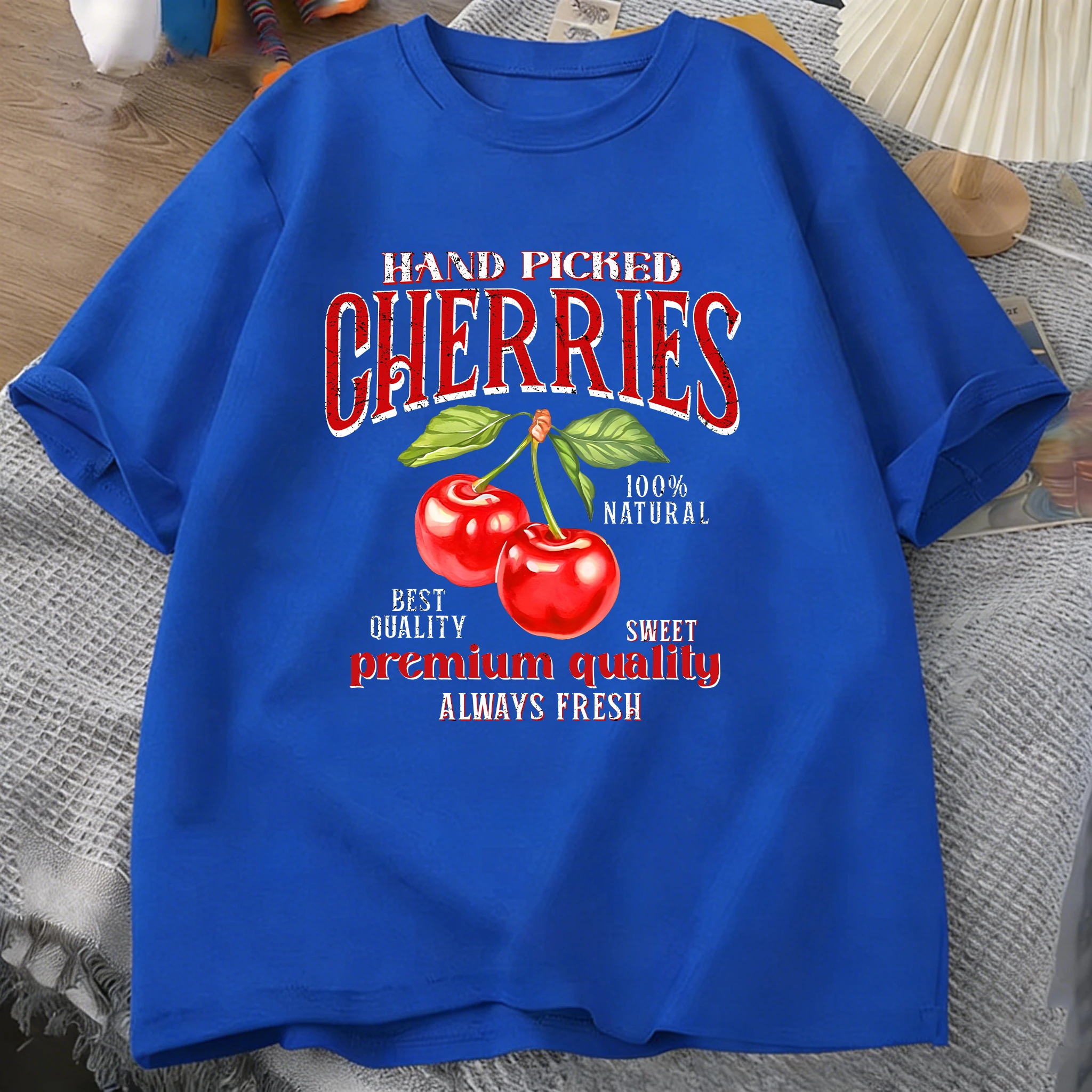 Hand Picked Cherries Prints Herren-T-Shirts aus Baumwolle, Sommer, bequeme, weiche Oberteile, übergroße T-Shirts mit O-Ausschnitt und kurzen Ärmeln, Basic-Kleidung