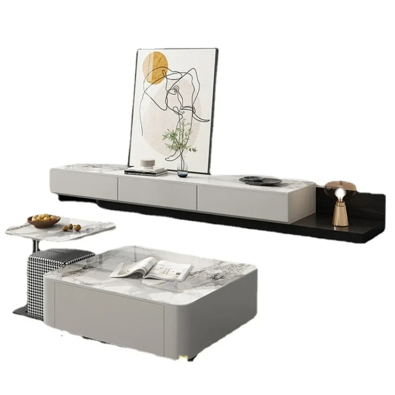 

TLL Minimalist Stone Plate TV Cabinet and Tea Table Storage Integrated