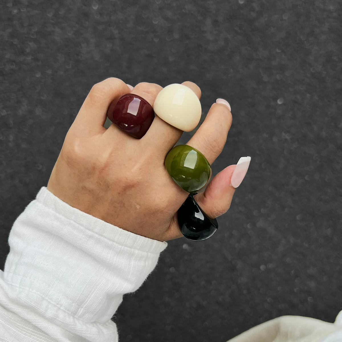 SHIXIN 4 Styles Vintage Chunky Resin Acrylic Large Wide Rings for Women Punk Smooth Surface Geometry Irregular Knuckle Ring New
