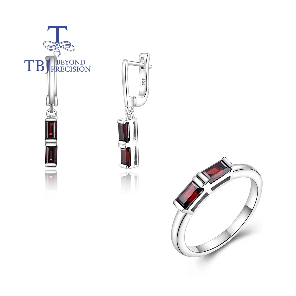 

Gorgeous Silver Earrings & Ring Set for Women Natural Garnet January Birthstone Anime Fashion Jewelry Special Occasion Gift