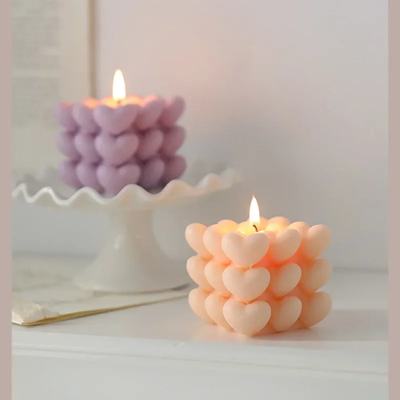 Love Candle Valentine's Day Gift Heart Shaped Aroma Souvenir Magic Cube Shaped Candle