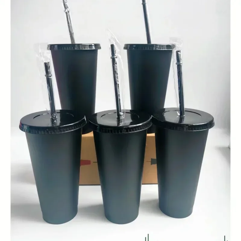 5pcs Tumblers with Lids and Straws Reusable Plastic Cups Iced Coffee Large Water Bottle Party Cold Mug Summer Drinkware 컵