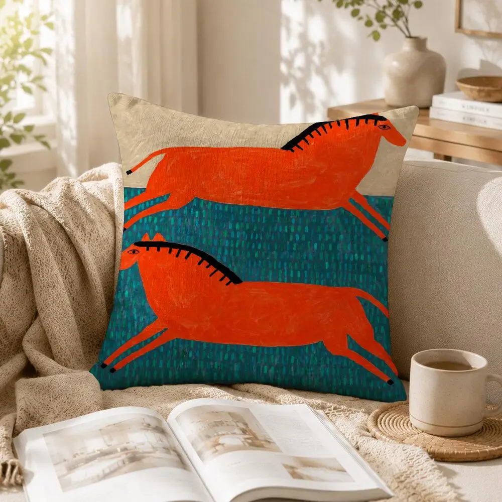 Wild Motion Folk Cushion Cover Linen Pillow Cover 40x40cm Decorative Cushion Case Boho Home Sofa Decor Gift
