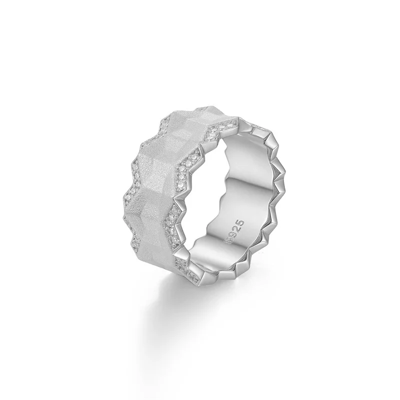 

ZFSILVER s925 Silver Fashion Luxury Trendy Color D Moissanite Retro Wave Ring For Charms Women Wedding Party Jewelry Gift R21387