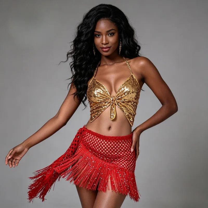 Belly Dance Tassel Waistband with Shiny Sequins Tassel Scarf Durable Hip Circumference for Practice and Performance