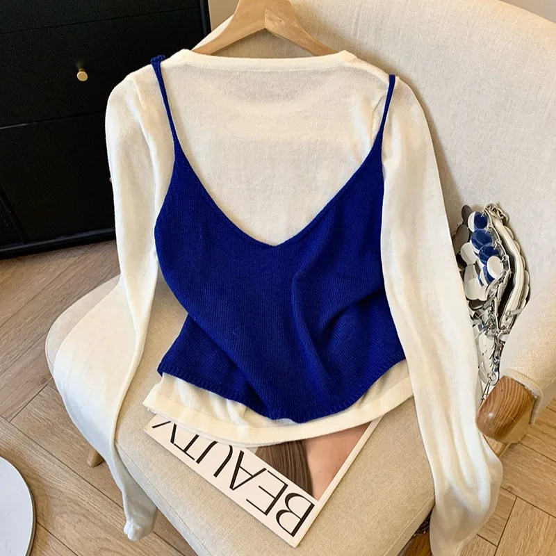 Colete camisola de malha redutora de idade com parte inferior e top de manga comprida, conjunto de duas peças para mulheres primavera/outono nova moda top