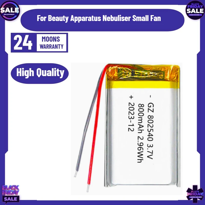 

10PCS 3.7V 800mAh Li Po 082540 Battery Polymer Rechargeable Lithium Batteries for Beauty Apparatus Nebuliser Small Fan Li-po