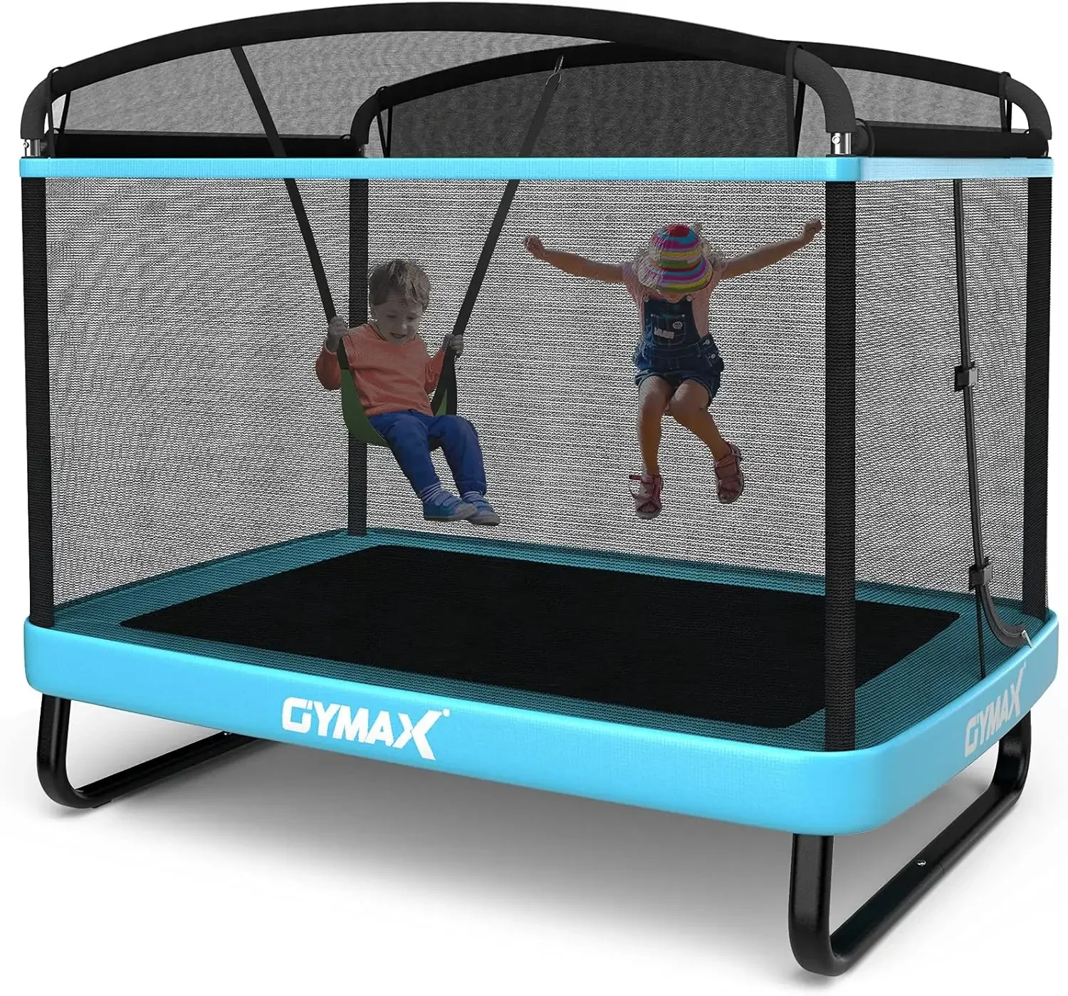 Trampoline for Kids, 6FT Toddler Trampoline with Swing & Enclosure Safety Net, ASTM Approved Rectangle Recreational Trampo