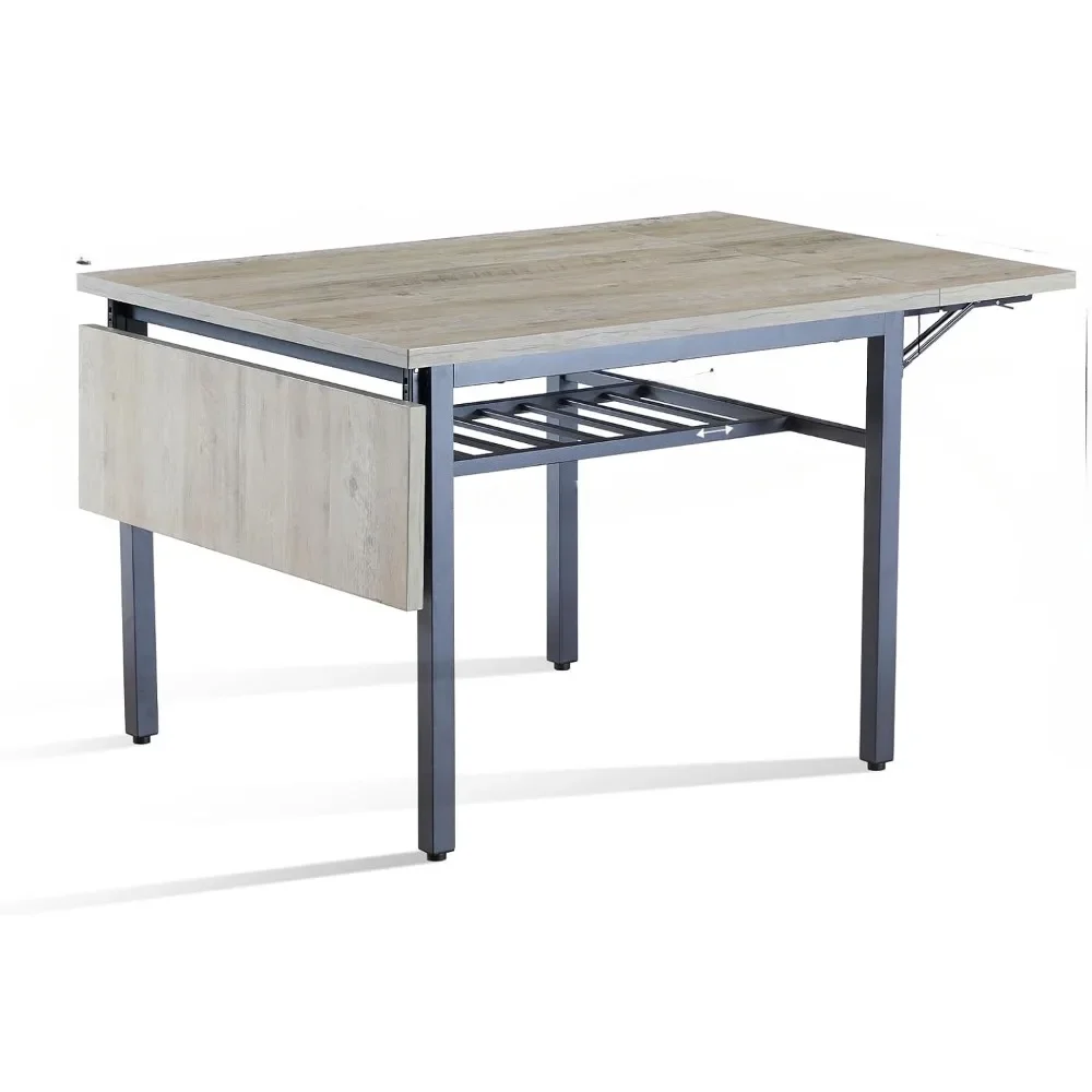 

63'' Wood Drop Leaf Foldable Dining Table for 2-6 Modern Space Saving Extendable Kitchen Desk Grey Tables Room Furniture Home