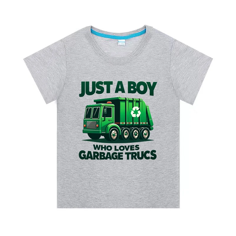 Kids Just A Boy Who Loves Garbage Trucks T-Shirt Kids Short Sleeve Crewneck T-Shirts Top Tee Toddler Girls Baby Shirts Cotton