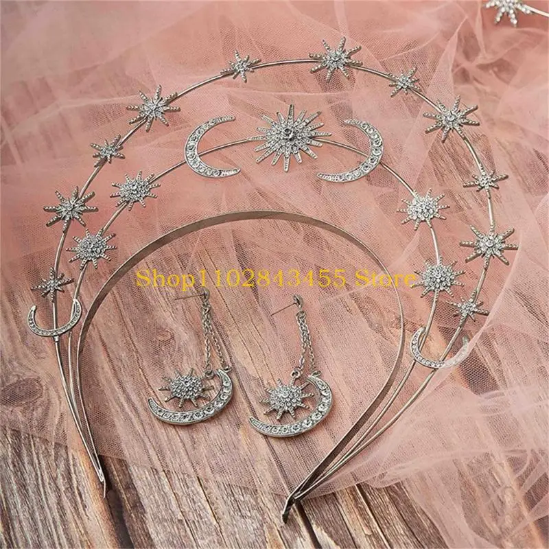 

49MC Crystal Hair Hoop Ultra-flashing Tiaras Pageant Prom Bridal Drop Earrings