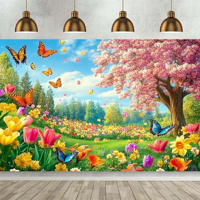 VIKAMA Cartoon-Frühlings-Oster-Fotografie-Hintergrund-Dekoration, Wandteppich, Innen- und Außendekoration, Banner
